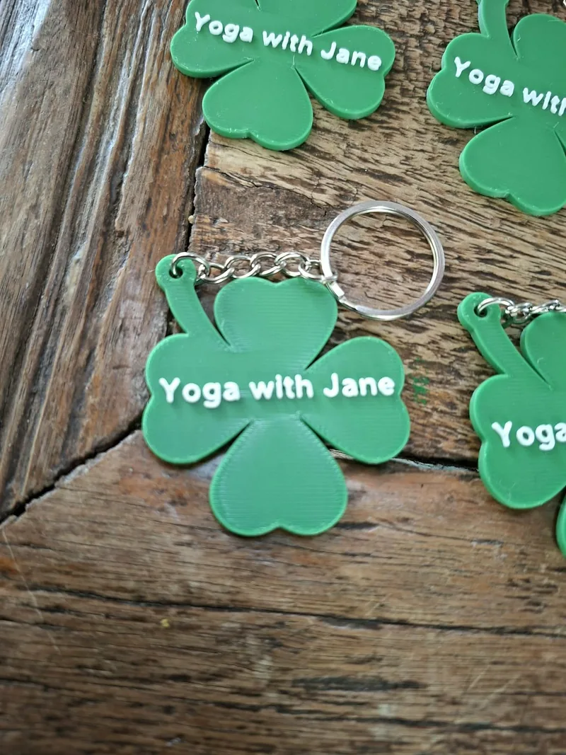 A 3D-printed four-leaf clover keychain